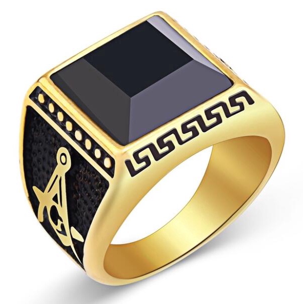 Cincin ObsidianInlaid Unik Gaya Punk Gothic Rock Untuk Pria