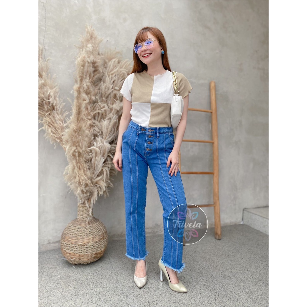 BOYFRIEND LINE BUTTON JEANS WANITA / BOYFRIEND 5 KANCING / BOYFRIEND MELLA MEDIUM