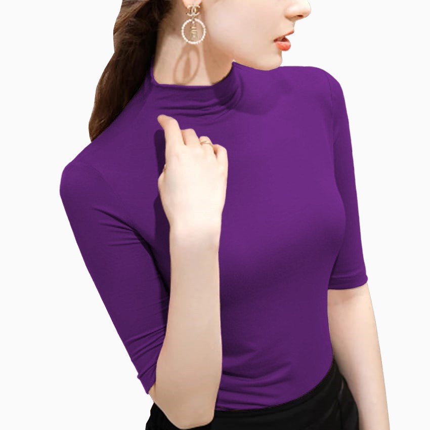 Kaos tshirt leher tinggi lengan 3/4 Wanita model terbaru - XSHOP Cahaya