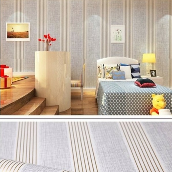 Wallpaper Sticker Dinding Garis Emas Abu-abu 45cm x 10m