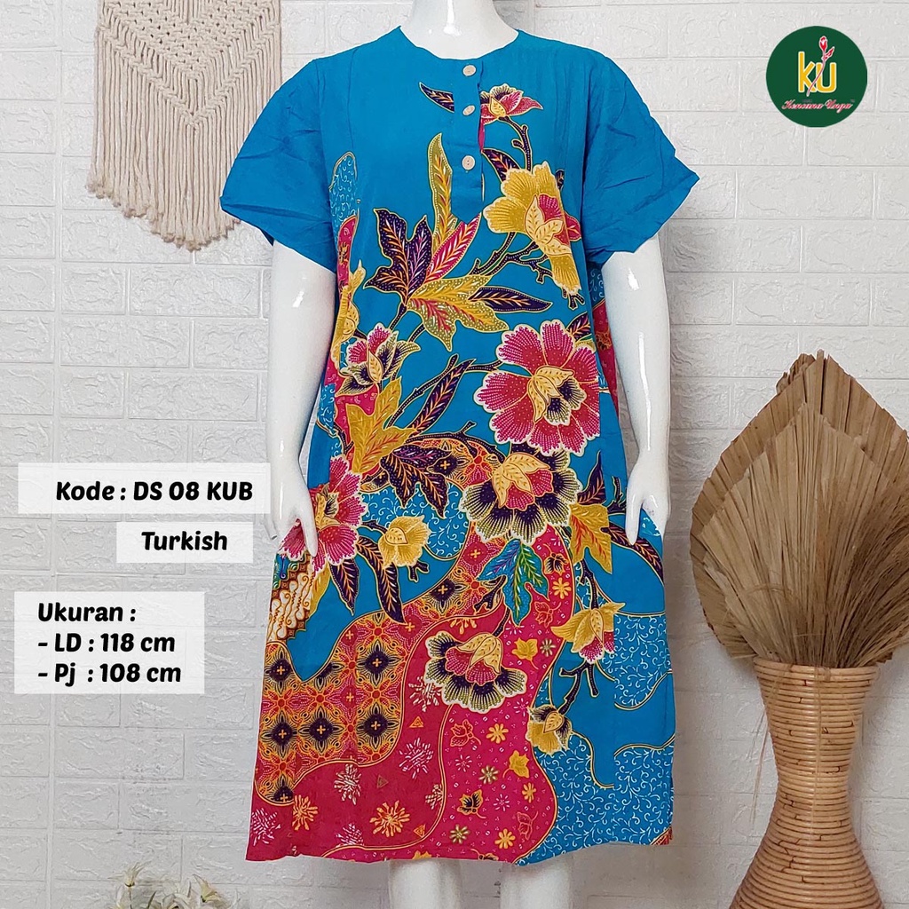 Bisa COD DS08 KUB | Daster Batik Kencana Ungu Asli Label Biru | Baju Santai Tidur Wanita Dewasa Kancing Depan Busui Friendly Motif Terbaru-Turkish 1