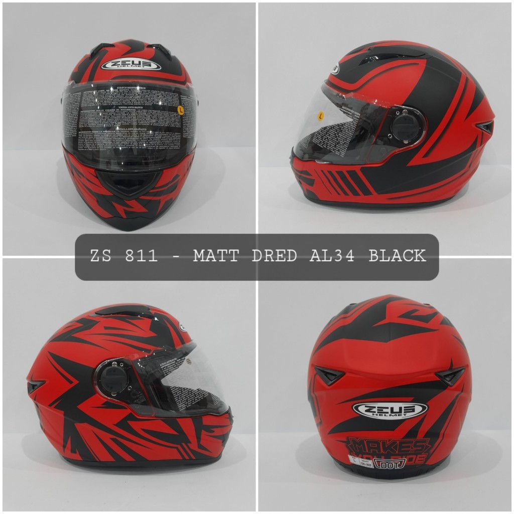 HELM ZEUS FULL FACE MATT DRED AL34 BLACK - FREE SMOKE VISOR ZEUS ORIGINAL ( ONGKIR 2KG )