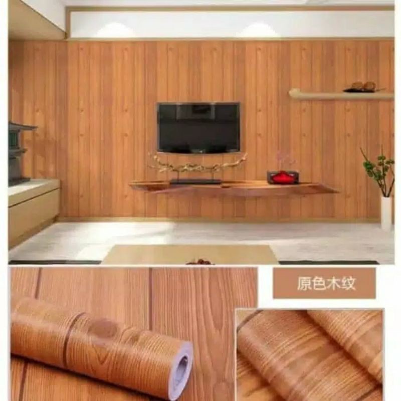 Wallpaper Sticker Dinding Motif Kayu Coklat Panjang 10Meter Lebar 45Cm