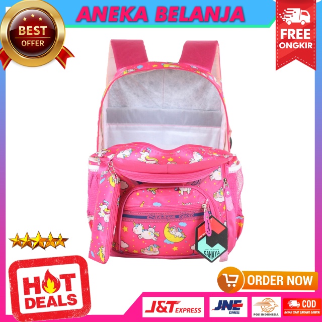 Tas Anak Sd Tas Ransel Perempuan Karakter Unicorn Strip Tas Pink Unicorn Anak Tas Sekolah