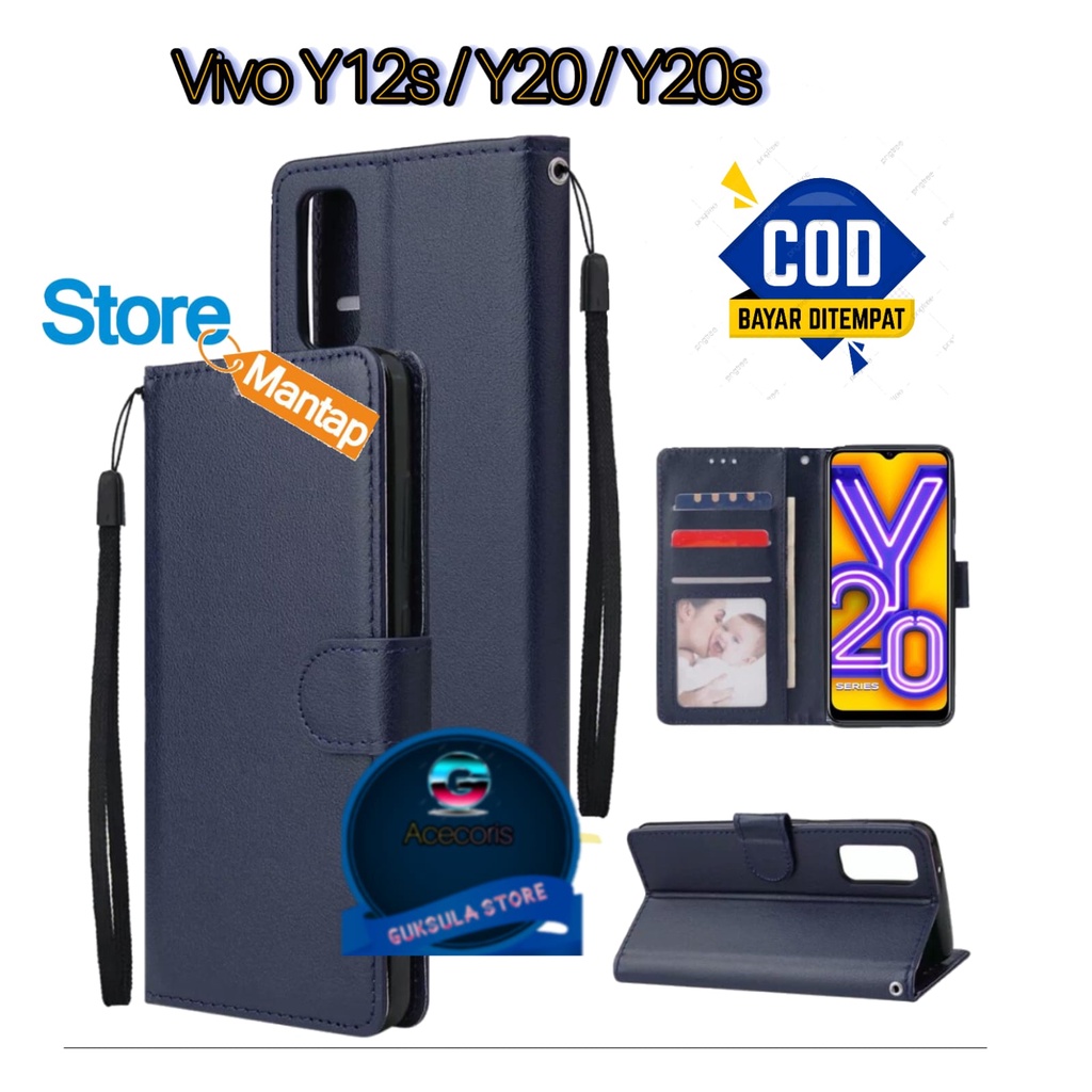 LEATHER CASE FLIP UNTUK VIVO Y20/Y12S/Y20S -FLIP WALLET CASE KULIT - CASING DOMPET-FLIP COVER LEATHE