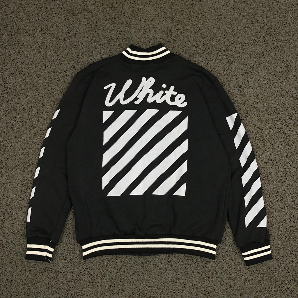 Jaket Bomber Varsity Off White Virgil Abloh 2015 Hitam