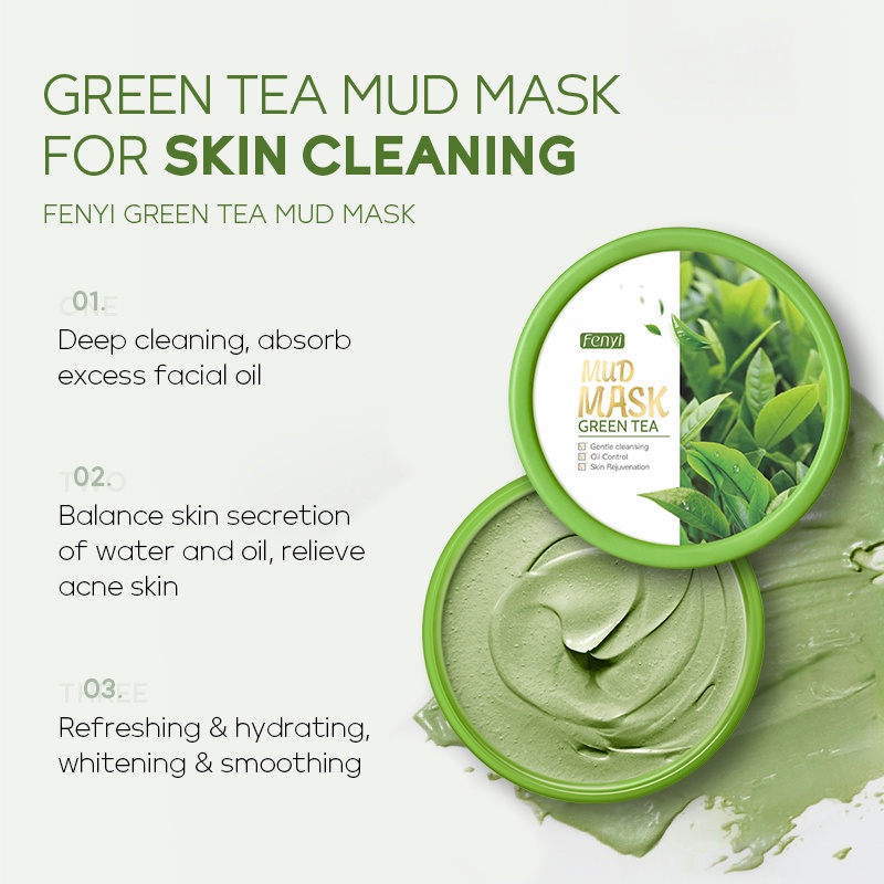 BPOM Fenyi Green Tea Mud Mask Cleansing Blackhead Remove Acne Serum 2pcs