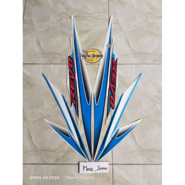 STICKER & STRIPING LES LIS BODI HONDA MOTOR REVO LAMA 2007 JARI JARI WARNA PUTIH BIRU STANDAR