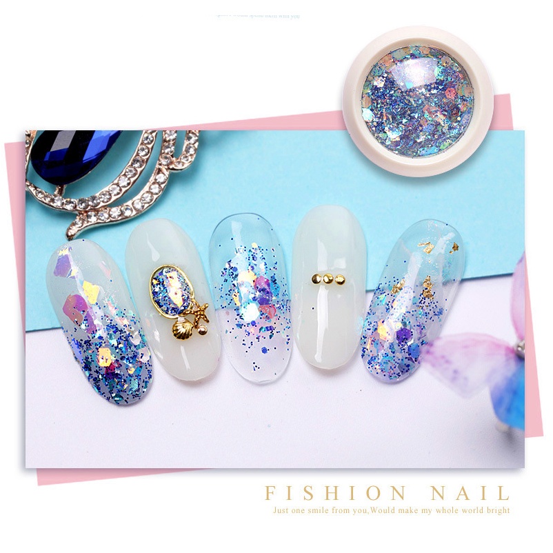 Nail Art Sticker Glitter Hexagonal Flakes Ombre Nails Hiasan Hexagon Stiker Kuku KU027