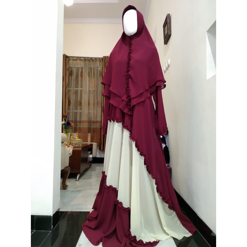 GAMIS SYARI HANNA SYARI SET JILBAB CERUTY BABYDOLL LD 110 CM PANJANG 142 CM SET KHIMAR 2 LAYER