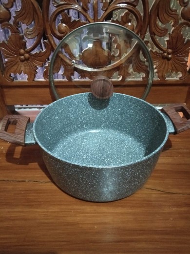 Cypruz Panci Marble 24cm Set Tutup Kaca Casserole + Lid 24cm Anti Lengket Pi0736