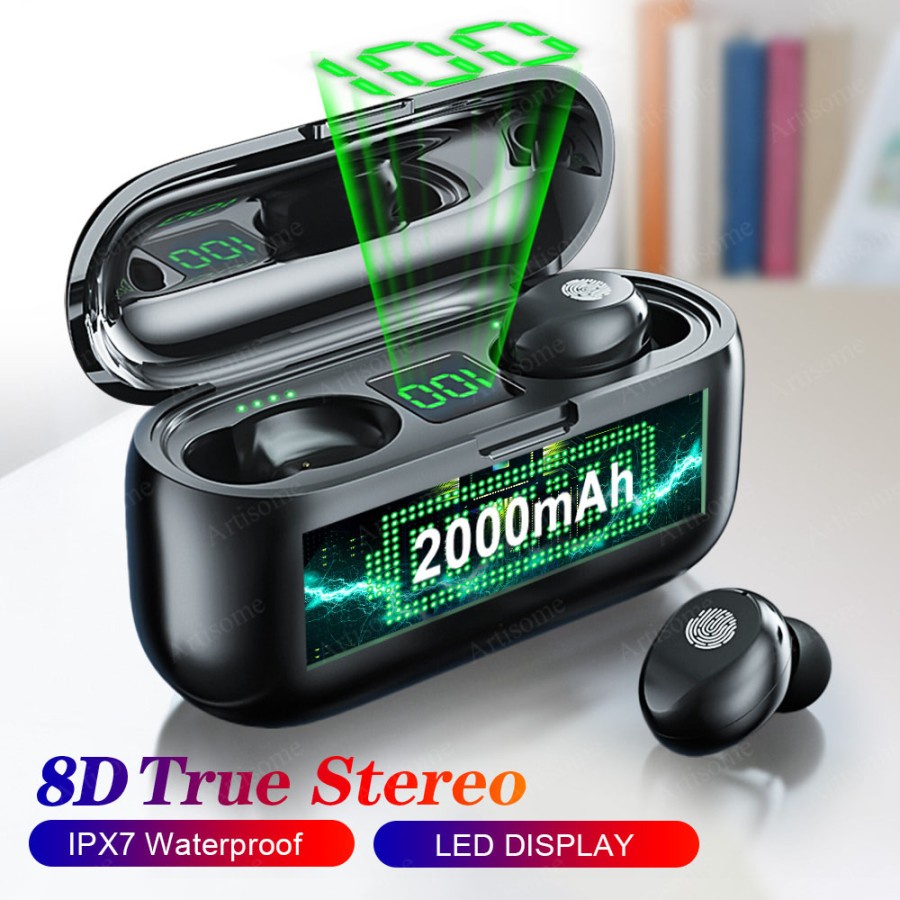 TWS-F9-8 Tahan Air Headset TWS 5.0 F9 Bluetooth Earphone In-ear Stereo Wireless Headphone Powerbank