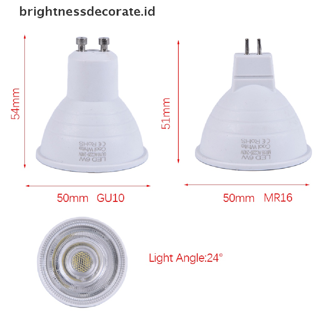 Lampu Bohlam Led Gu10 Cob 6w Mr16 220v Warna Putih
