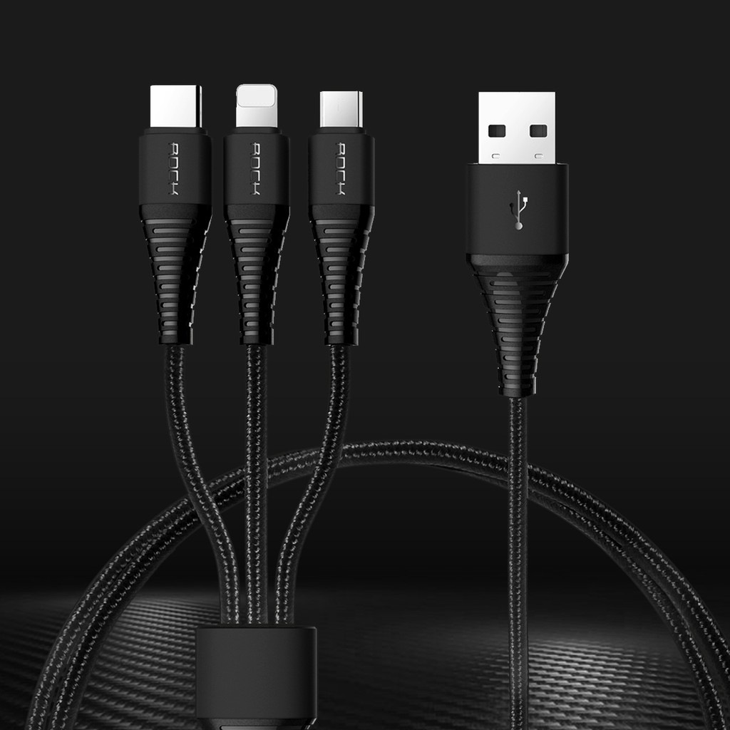 ROCK Hi-Tensile 3 in 1 USB Cable FoR MICRO -LIGHTNING -TYPE C