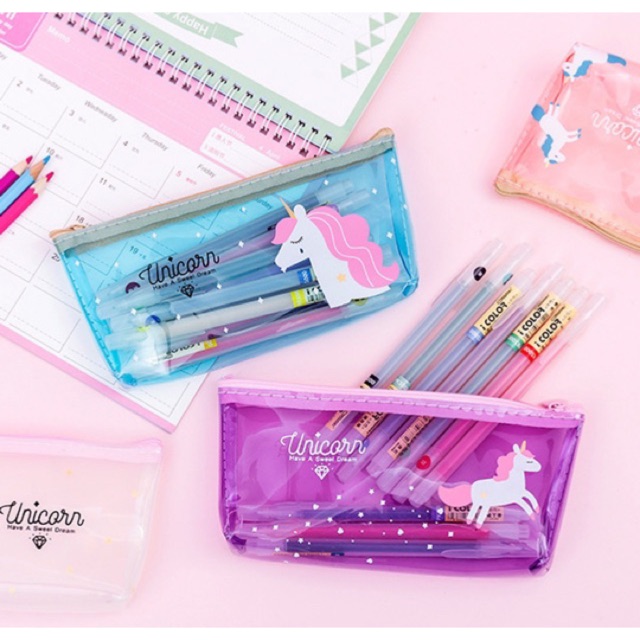 

Bisa COD 1kg37pc Pencil Case Transparant Unicorn Tempat Pencil Bening Transparan Pena Tulis MK274
