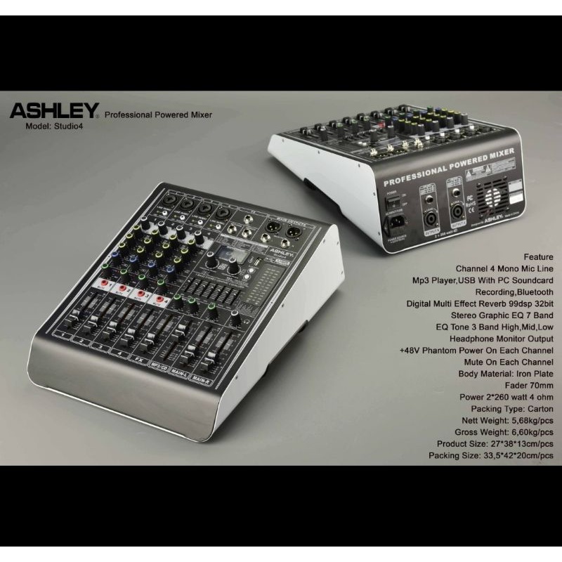 POWER MIXER ASHLEY STUDIO4/STUDIO 4 4CH ( USB REC-MP3-BLUETOOTH ) ORIGINAL