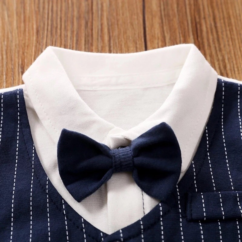 [COD]  BAJU BAYI IMPORT / Jumper bayi lengan pendek / baju bayi tuxedo NAVY 100% cotton/Babylovanta