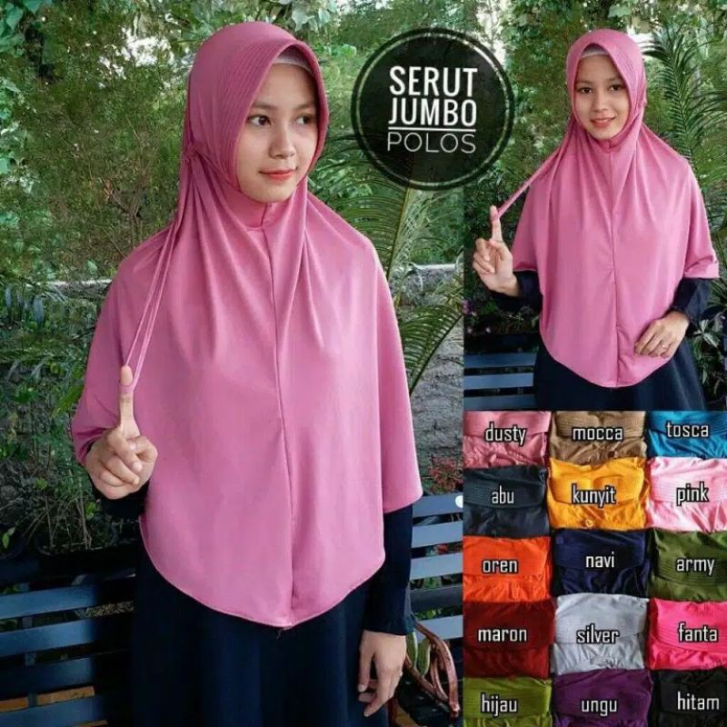 Jilbab Serut Jumbo Polos / Adiba Serut Jumbo