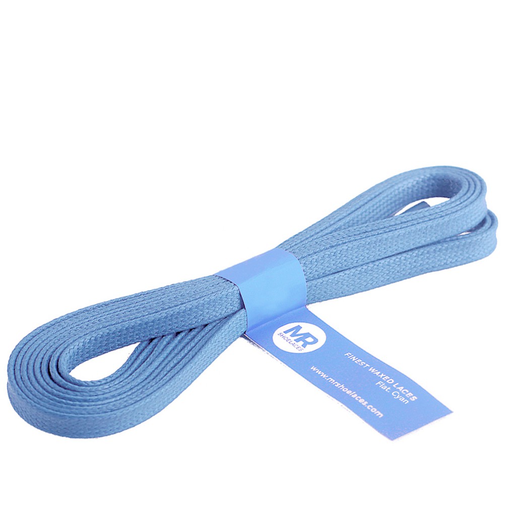 MR Shoelaces FT48 Cyan - Tali Sepatu Lilin 6-7mm Gepeng Flat Pipih (Waxed Laces) 90cm 100cm 120cm 150cm 200cm - untuk Sneakers - Premium Shoelace