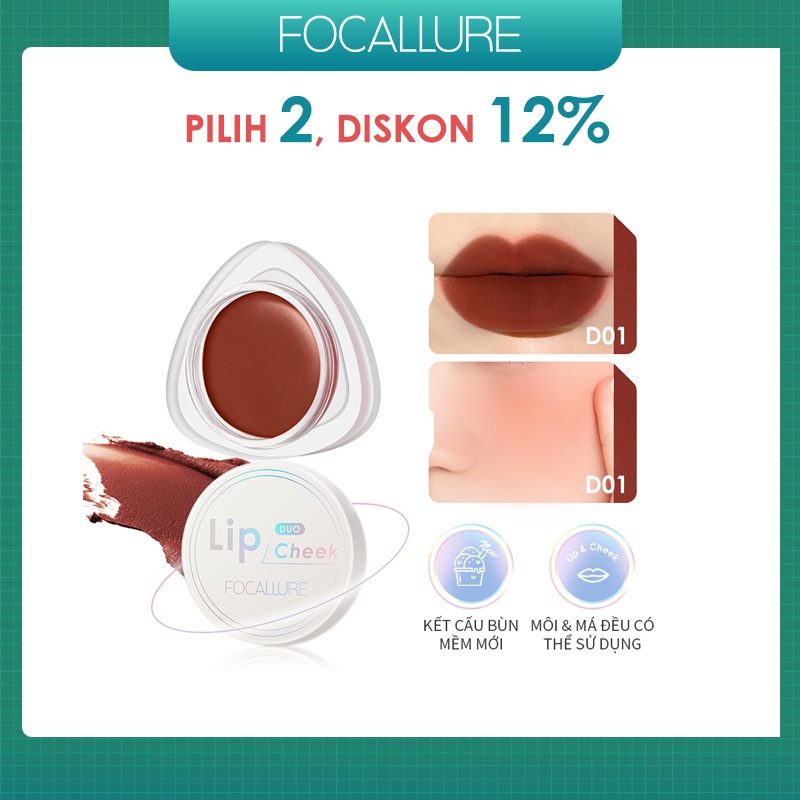 FOCALLURE Dual-use Lip Mud Lip Clay &amp; Velvet-hazy Matte Blush On Waterproof Lip Mud&amp;Cheek Used fa266