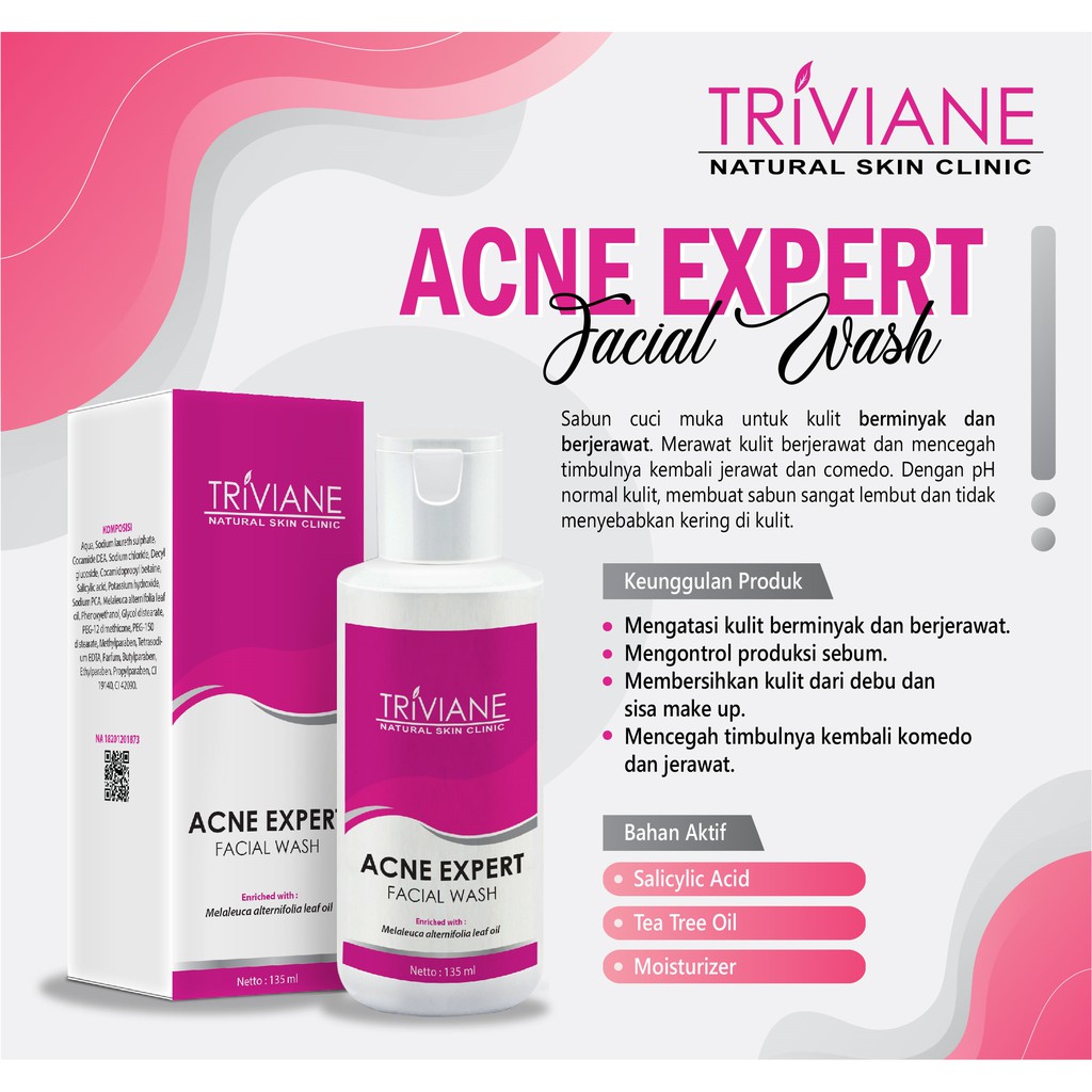 Triviane Acne Expert Facial Toner 135ML ORIGINAL / Penyegar Wajah Berjerawat BPOM Aman