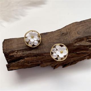 S925 Anting Tusuk Motif Bunga Hias Kristal  Berlian 