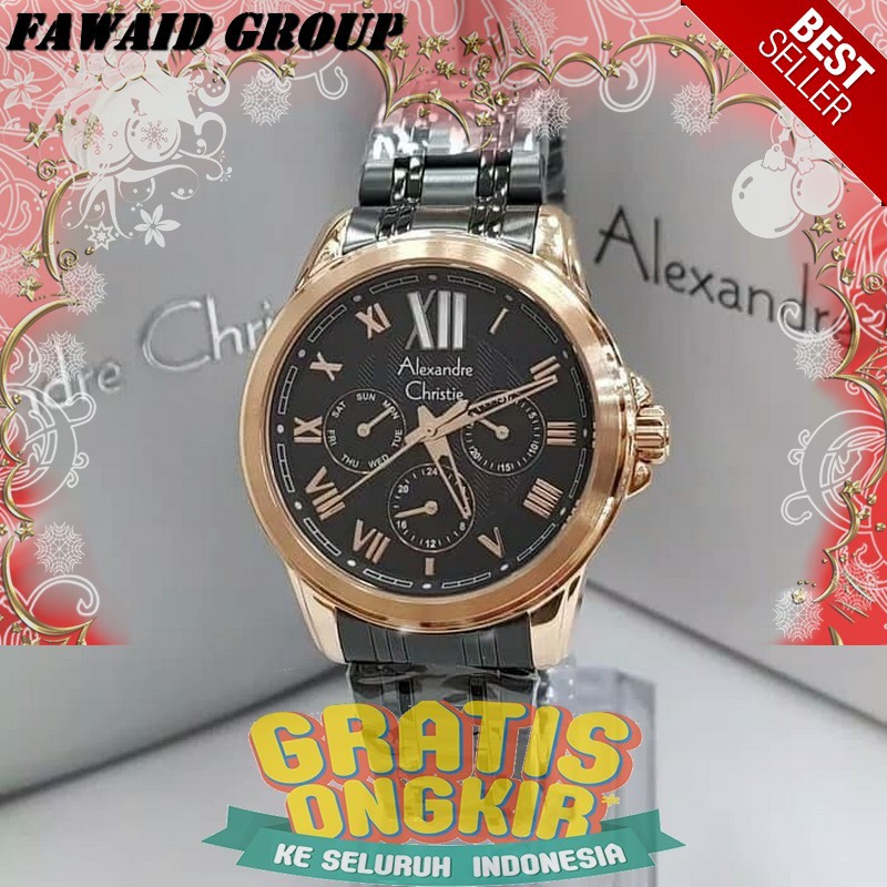 BEST SELLER JAM TANGAN WANITA ALEXANDRE CHRISTIE AC 2494 WANITA MULTIFUNGTION ROSEGOLD BLACK ORIGINA