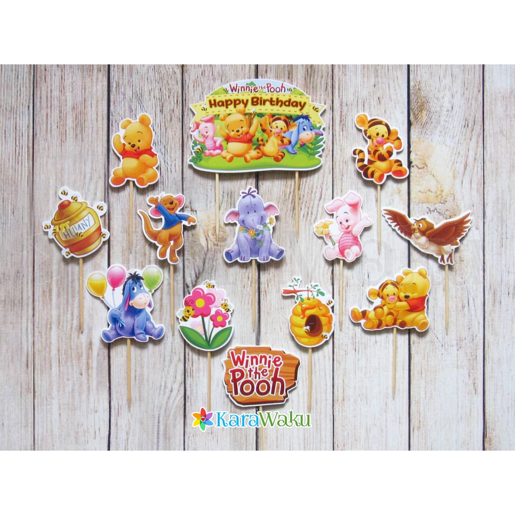 

Winnie The Pooh Birthday Cake Topper - Hiasan Dekorasi Tusukan Kue Cupcake Puding Ultah Pooh Piglet Tigger Eeyore Owl
