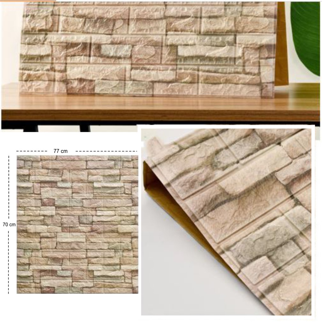 Wallpaper dinding 3D foam motif batu alam limeted edition 70x77cm tebal-1