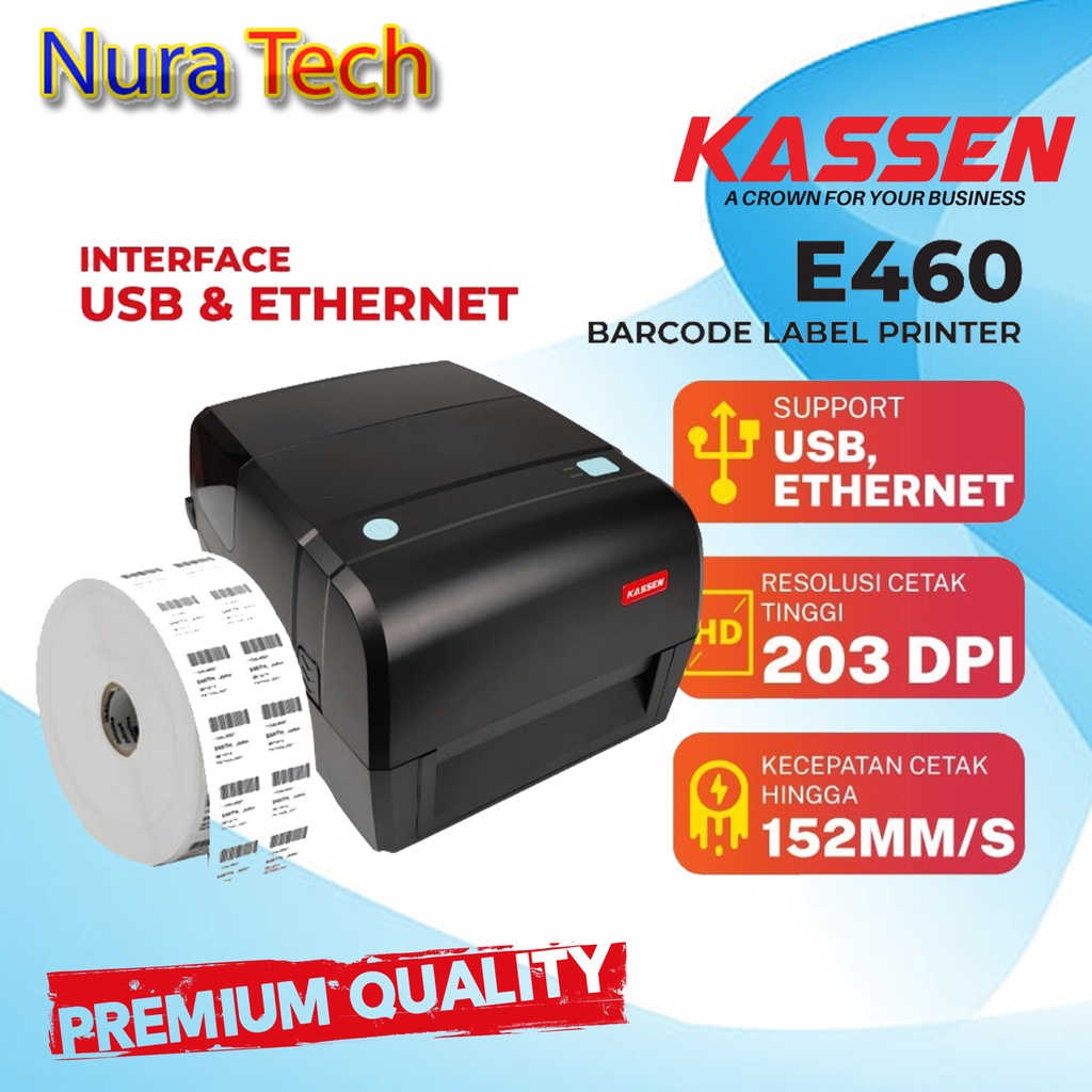 Printer Barcode KASSEN E460 E-460 Label Semicoated Sticker Thermal