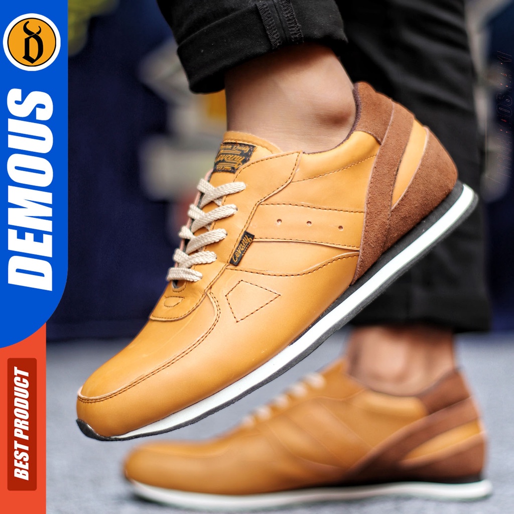 Sepatu Sneakers Pria Sepatu Casual Pria Kulit Asli Sepatu Kerja Kuliah Kondangan Sepatu Hitam Pria DEMOUS JELAL