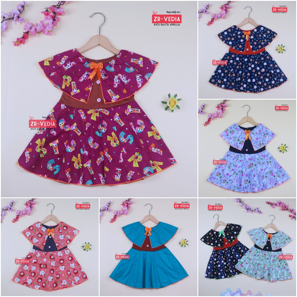 Dress Yolla size 1-4 Tahun / Baju Kensi Cewek Katun Adem Gaun Pesta Dress Cape Anak Perempuan Murah