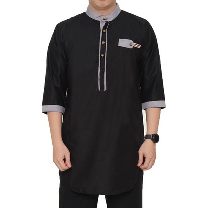 Baju Koko Qurta Kurta Ar-Ridho Katun Premium Ukuran Jumbo - Hitam, M