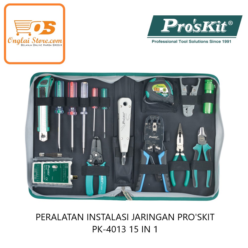 PERALATAN INSTALASI JARINGAN PRO'SKIT PK-4013 15 IN 1 ORIGINAL