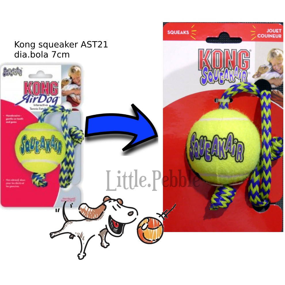 kong ast21 squeaker tennis ball with rope - mainan gigitan bola tenis anjing