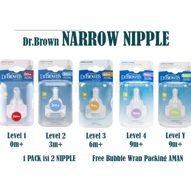 Dr. Brown's NARROW Nipple Semua Varian level (1 , 2 , 3 , 4 , Y-cut) - Dr. Brown's WIDE Nipple Semua Varian level (1 , 2 , 3 , 4 , Y-cut)