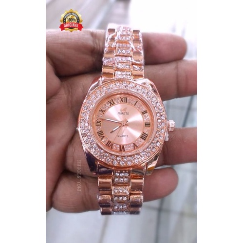 JAM TANGAN WANITA MOTIF PERMATA, FASHION WANITA / JAM TANGAN CEWEK TAHAN AIR TERLARIS FREW BATRAI CADANGAN_JAM TANGAN WANITA MIRETE ORIGINAL