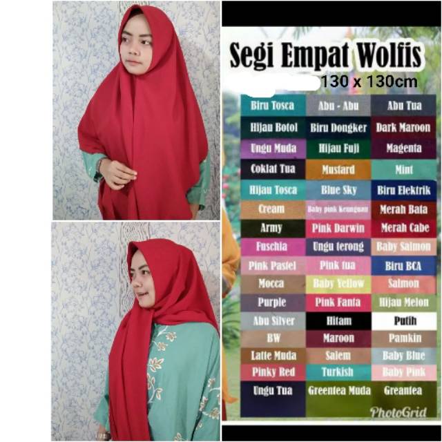 hijab segi empat wolfis polos * hijab segi empat syari wolfis * uk 130x130cm * 50warna