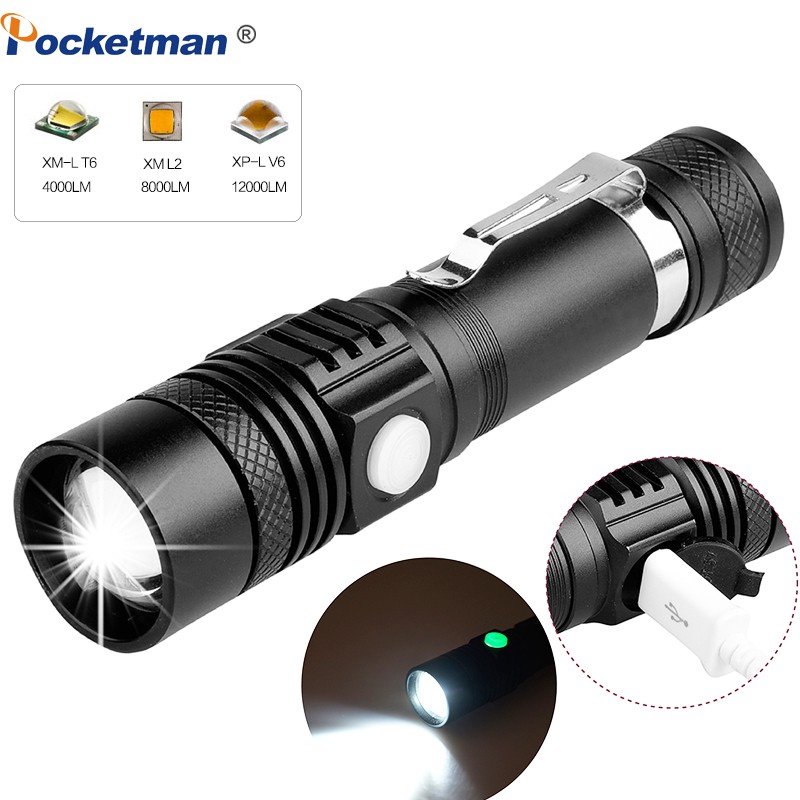 Pocketman Senter LED USB Rechargeable XML-T6 6200 Lumens 10W - P15 - Black