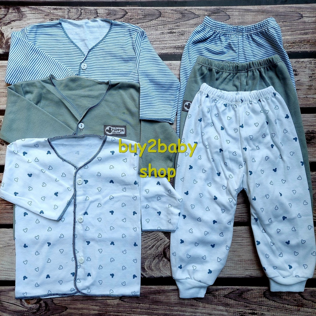 Baju bayi setelan piyama bayi full print motif Minoru usia 0-3 bulan isi 3 setelan