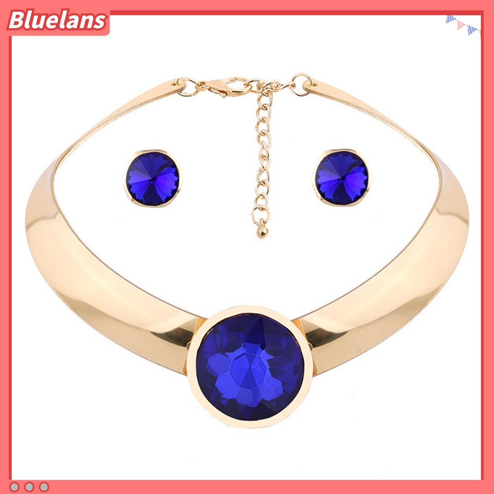 Set Perhiasan Kalung Anting Stud Cubic Zirconia Untuk Wanita