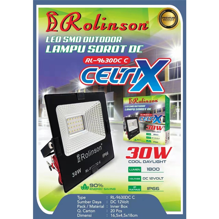 Barangunik2021- Lampu sorot DC 12V 30 Watt IP66 Aki Tembak Rolinson RL-9630DC Celtrix