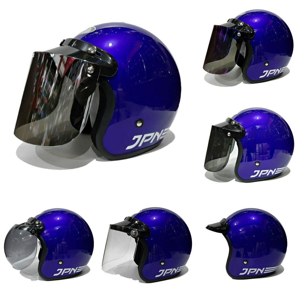 Helm jpn retro biru tua gloss