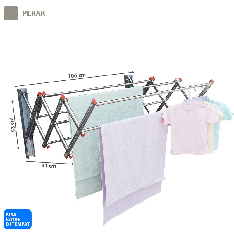 Drying Rack Jemuran Dinding Lipat Besar Full Stainless Steel 8 Palang Anti Karat Super Murah