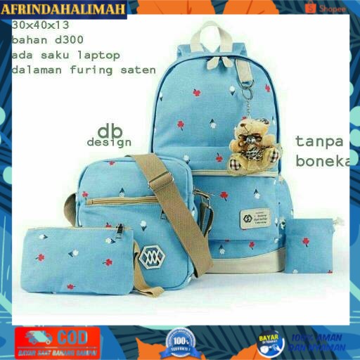 

{TERBARU} Ransel sekolah set 4in1 Tulip biru/ grosir tas wanita murah