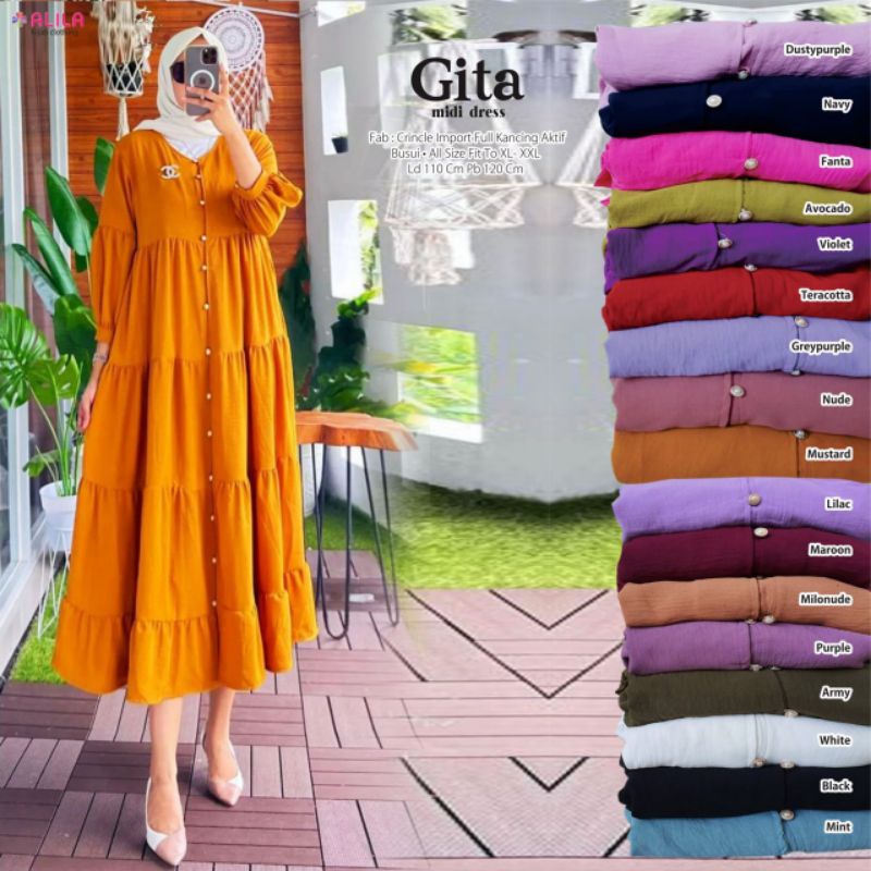 GITA MIDI DRESS BY ALILA BAHAN CRINCLE BUSUI LD 110