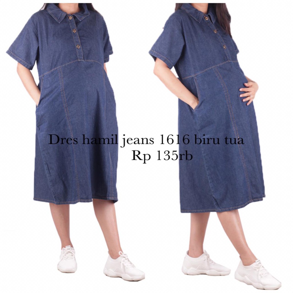 Baju hamil Dress Hamil jeans Menyusui 1616 Biru Tua