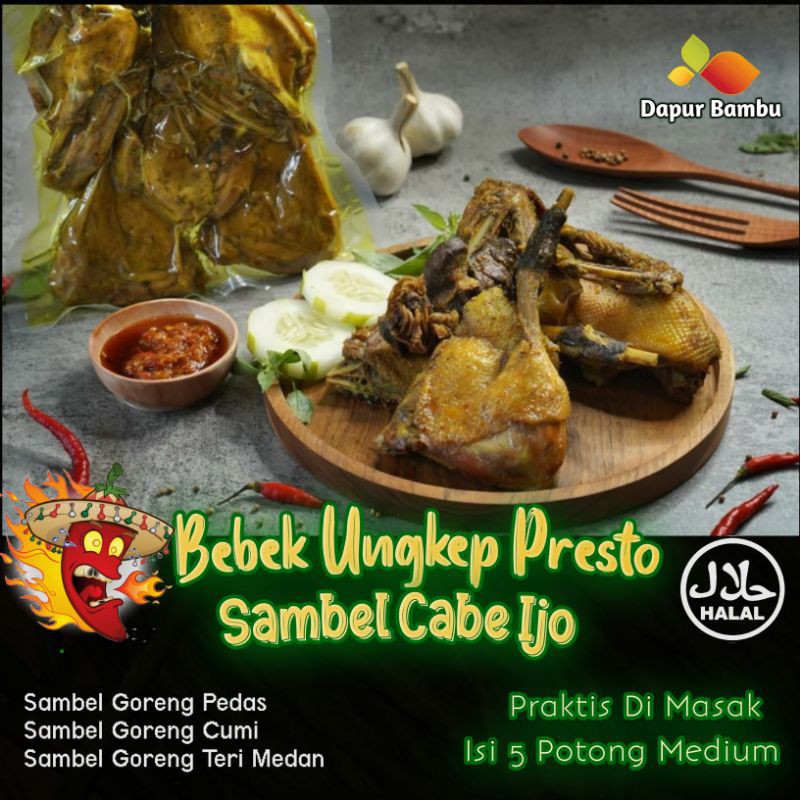 

Bebek Ungkep Sambel Cabe ijo 1 Ekor 5 Potong Medium / Bebek Ungkep Dapur Bambu / Bebek Frozen / Bebek Presto