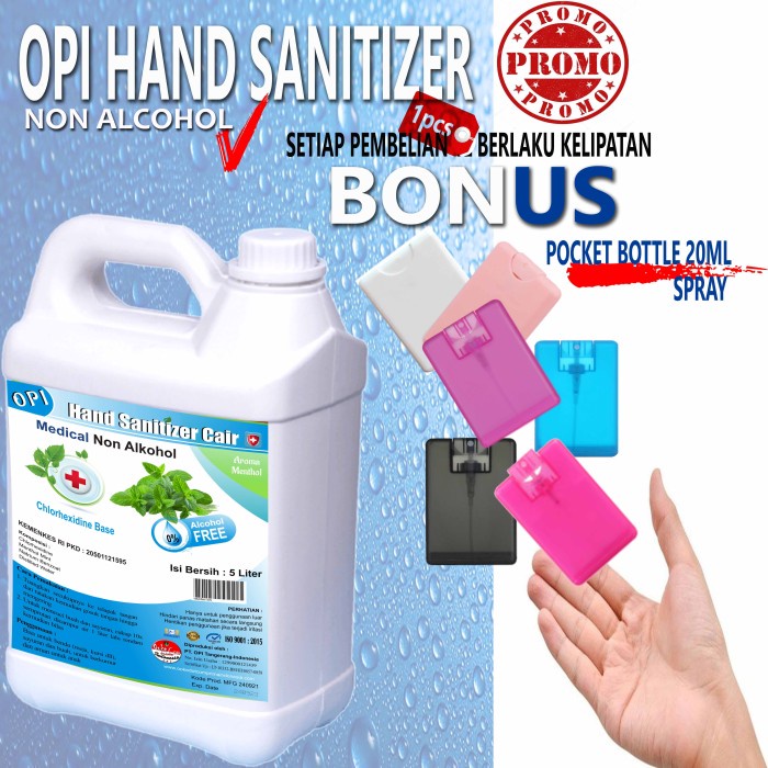 Hand Sanitizer 5 Liter Non Alkohol Mentol dll Bonus Botol saku cantik Promo berlaku hanya bulan ini saja, ayo buruan sebelum habis periode promo sudah ada izin edar resmi by Oke sabun suplayer