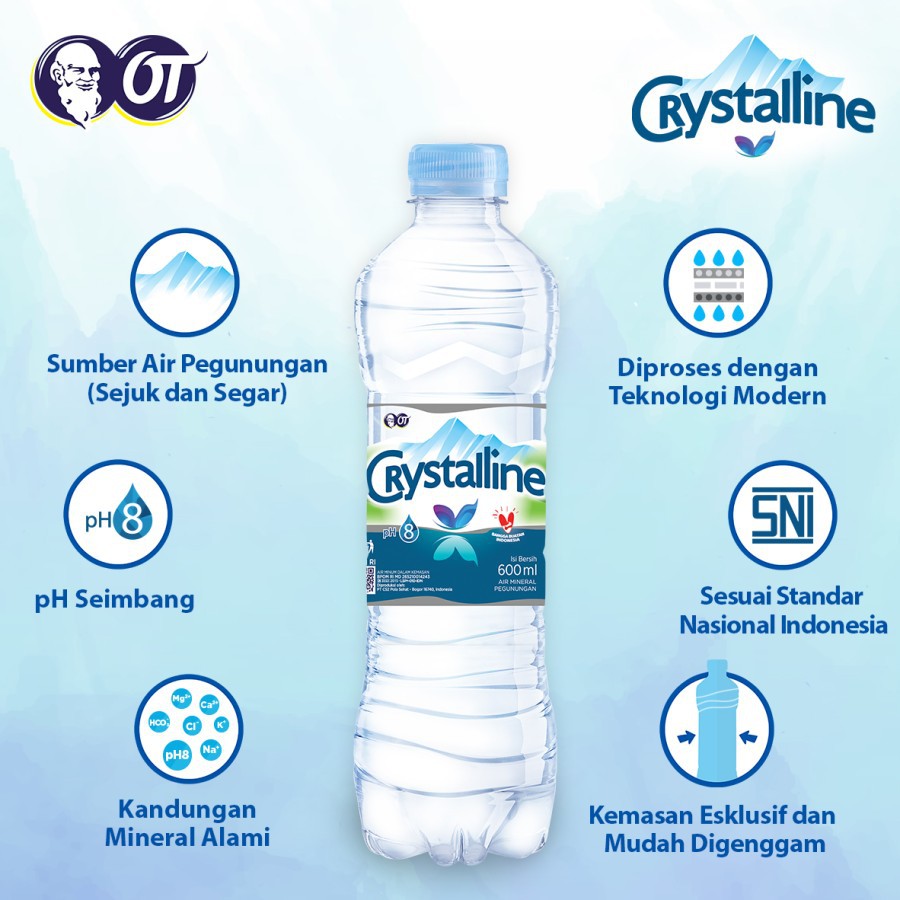 

CRYSTALLINE Air Mineral Pegunungan pH-8 600ML (Isi 24 botol)